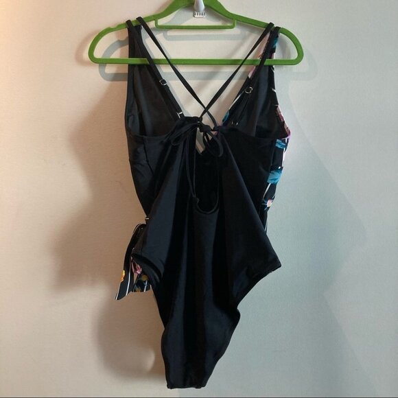 CUPSHE Sz XXL Summer Bliss Striped Floral Wrap  One Piece Swimsuit NWT - Picture 6 of 11